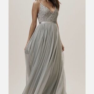 BHLDN Avery beaded sequin dress in the color Morning Mist.